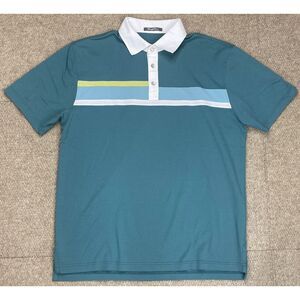 Straight Down Striped Men's Button Up Short Sleeve Polo Shirt Size‎ Large